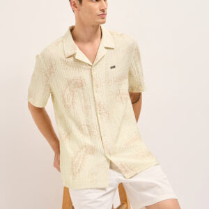 cream viscose paisley print relaxed fit cuban collar shirt
