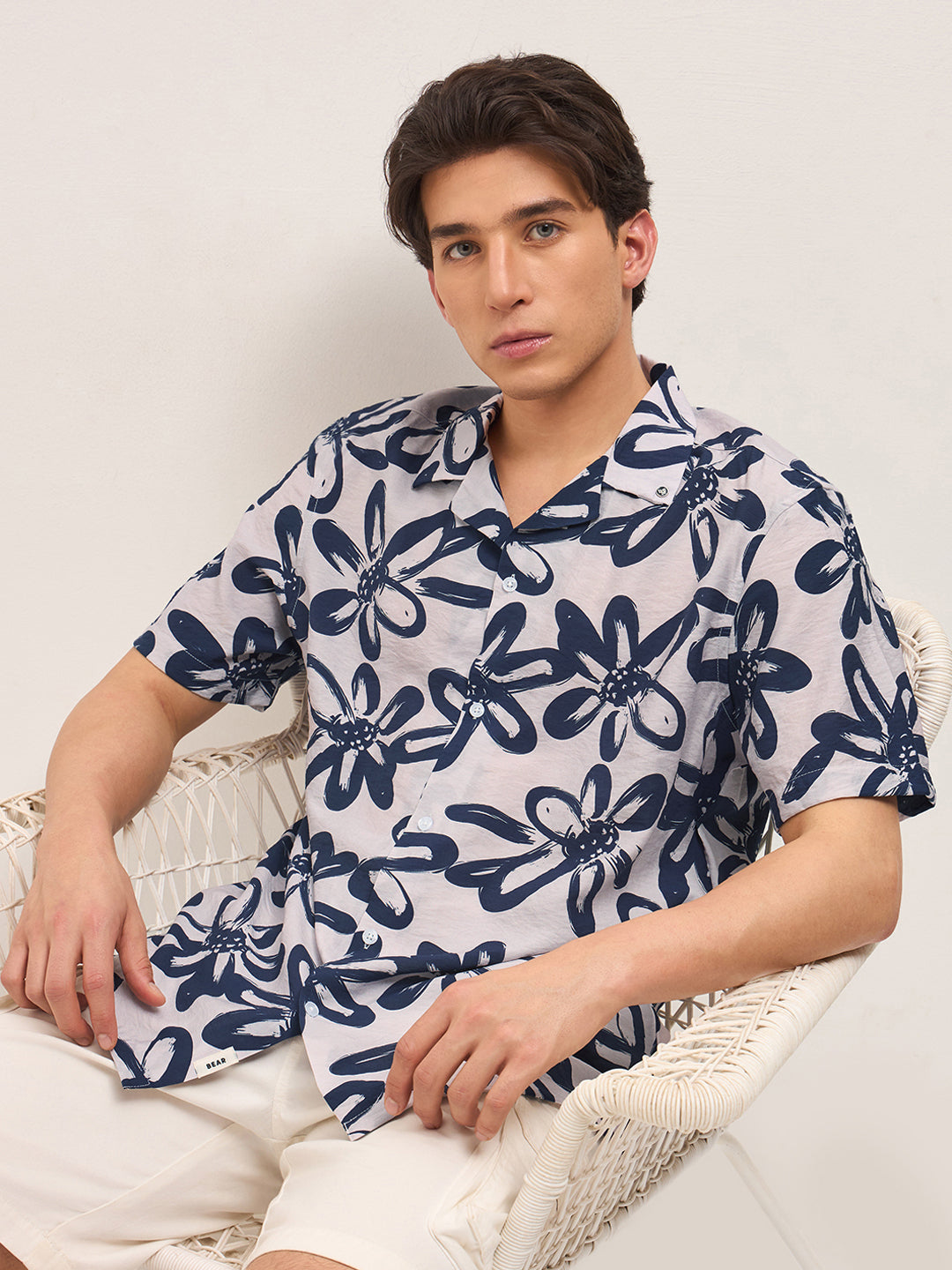 blue floral motif print relaxed fit half sleeve casual shirt blue floral motif print relaxed fit half sleeve casual shirt