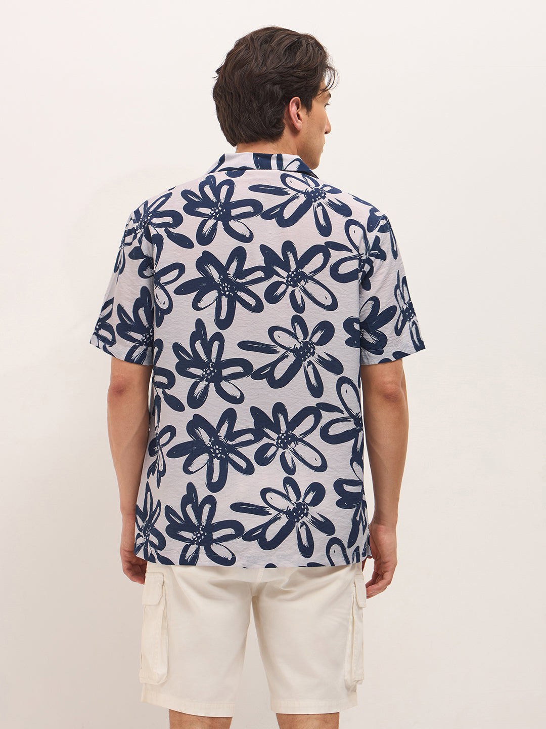 blue floral motif print relaxed fit half sleeve casual shirt blue floral motif print relaxed fit half sleeve casual shirt