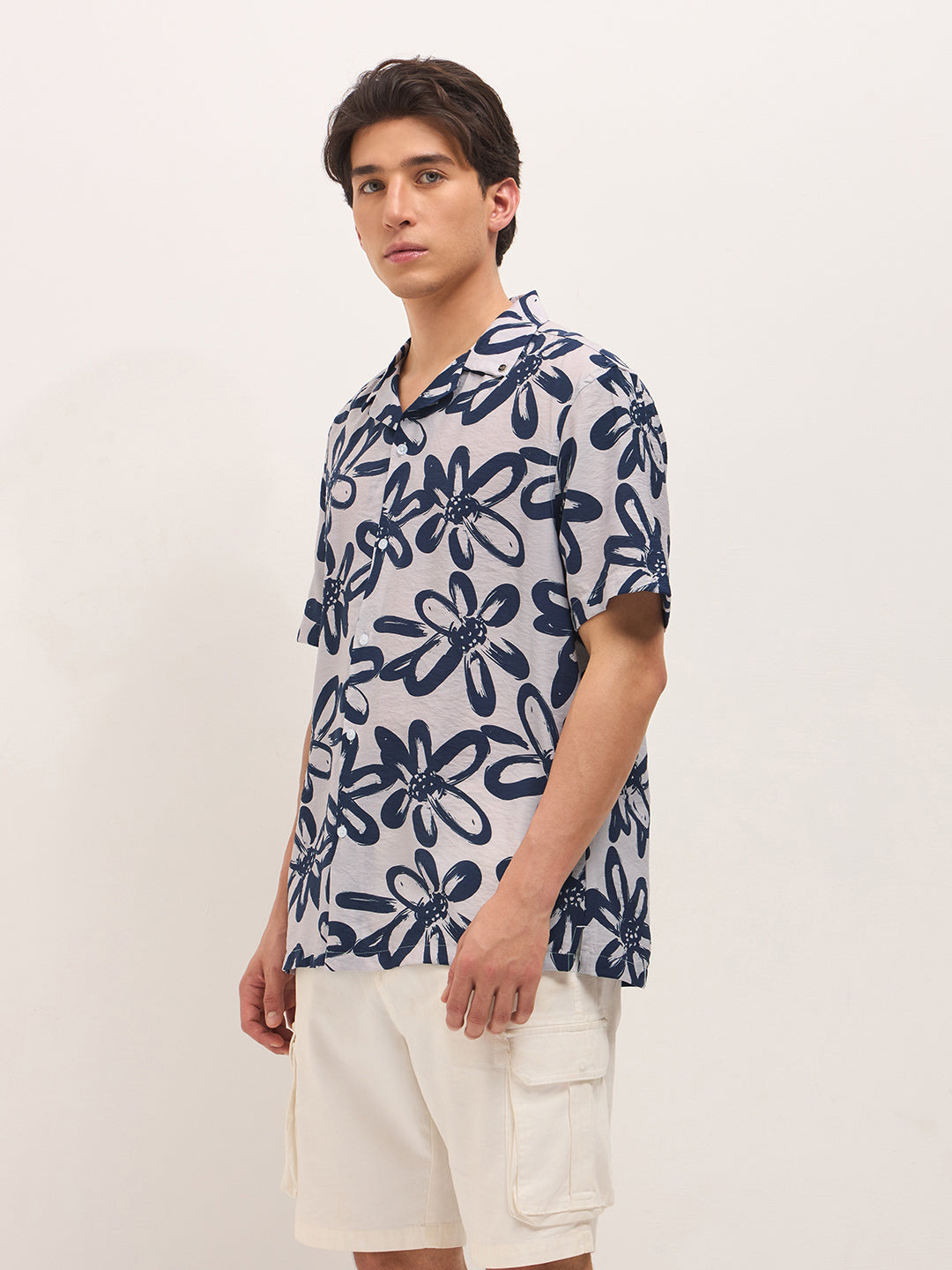 blue floral motif print relaxed fit half sleeve casual shirt blue floral motif print relaxed fit half sleeve casual shirt