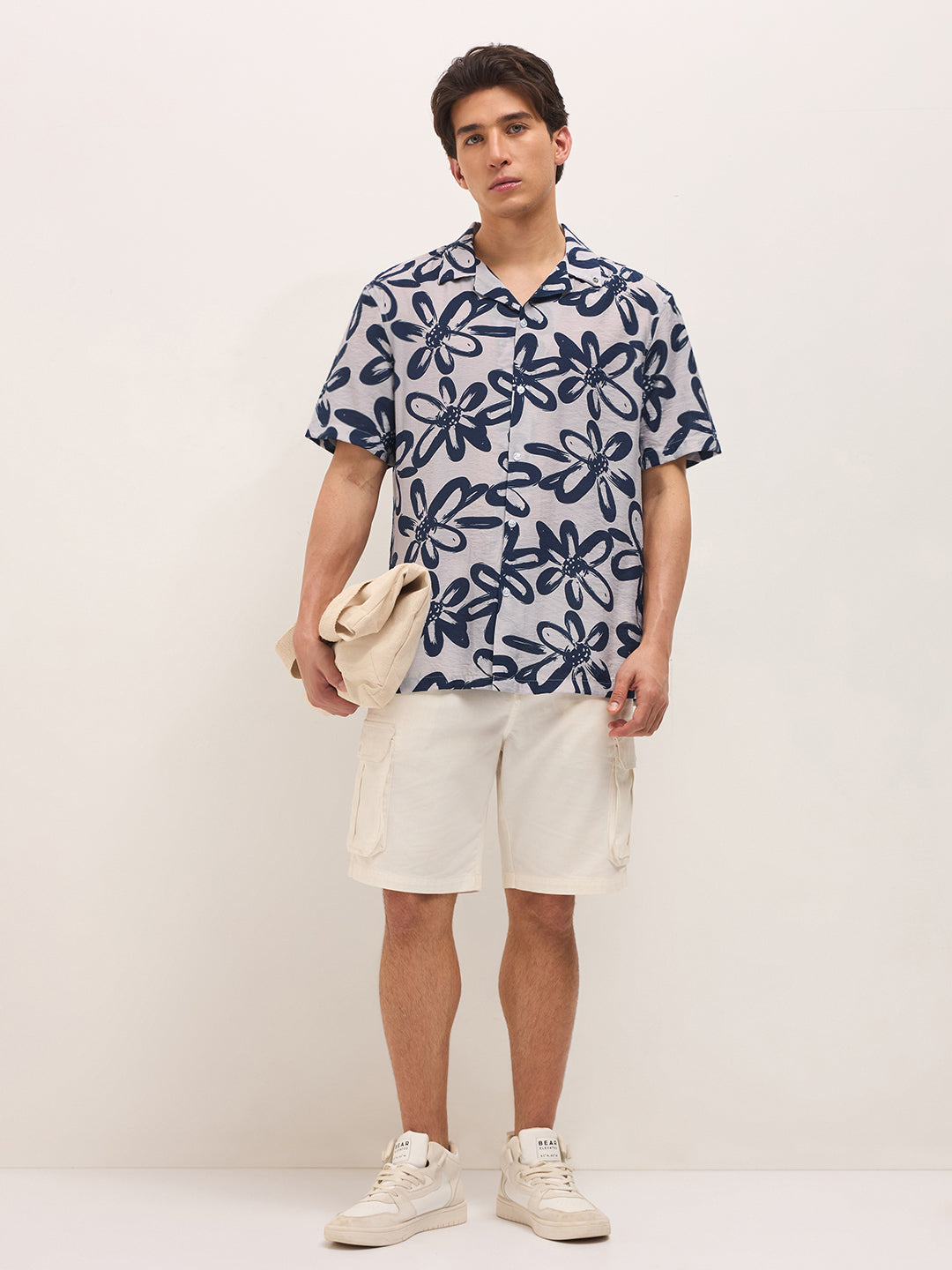 blue floral motif print relaxed fit half sleeve casual shirt blue floral motif print relaxed fit half sleeve casual shirt