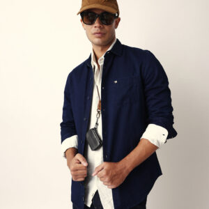 dark blue denim slim fit casual shirt