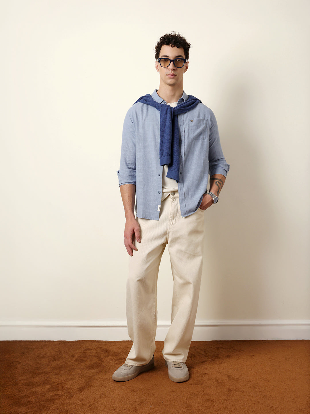 blue slub textured woven slim fit casual shirt blue slub textured woven slim fit casual shirt