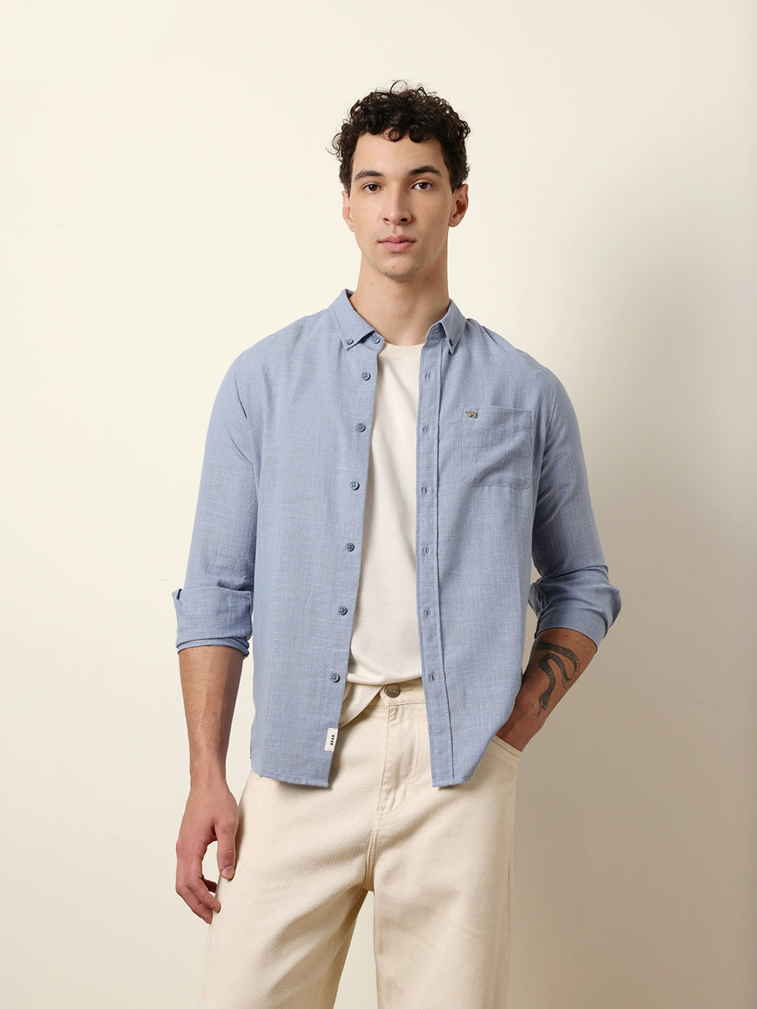 blue slub textured woven slim fit casual shirt blue slub textured woven slim fit casual shirt