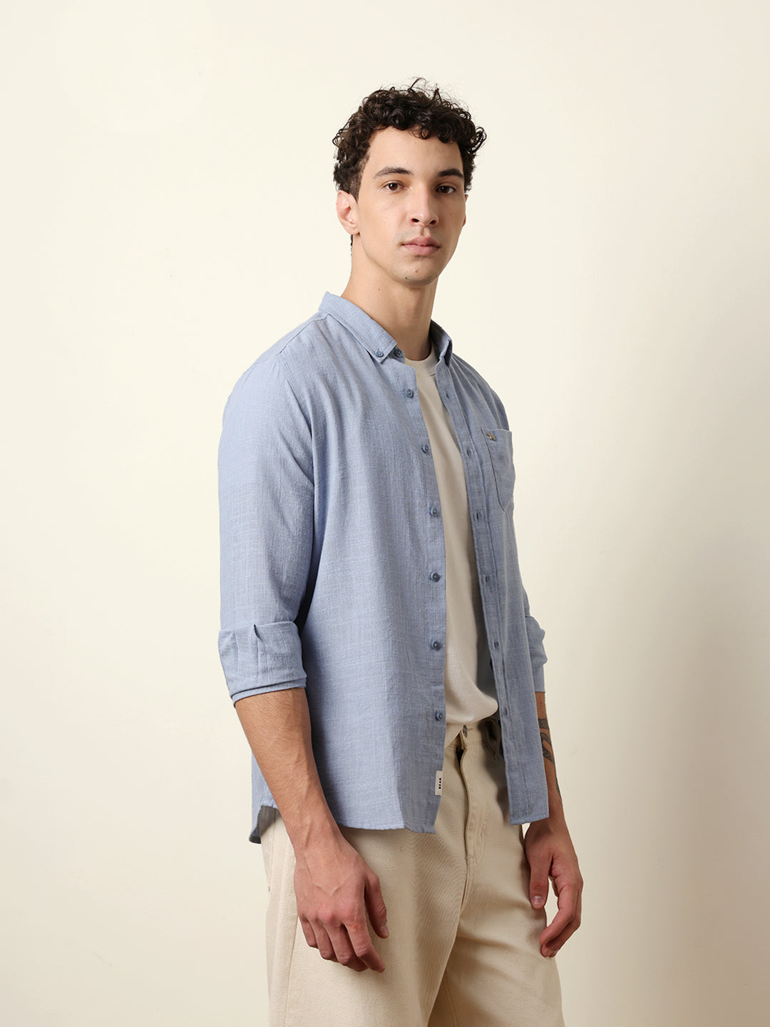 blue slub textured woven slim fit casual shirt blue slub textured woven slim fit casual shirt