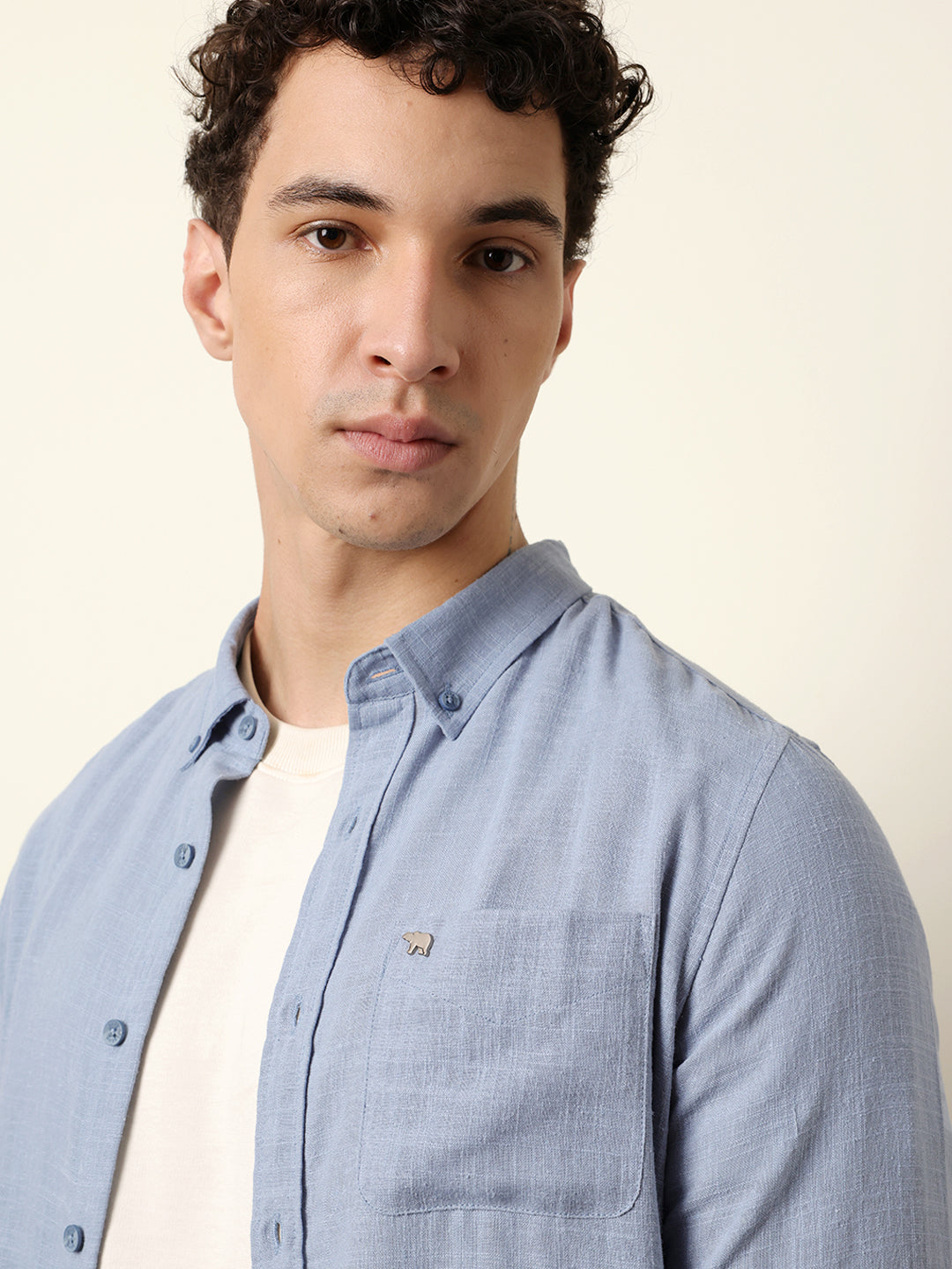 blue slub textured woven slim fit casual shirt blue slub textured woven slim fit casual shirt