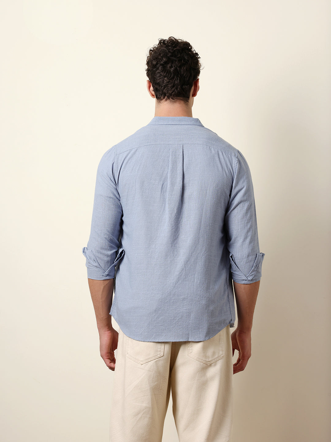 blue slub textured woven slim fit casual shirt blue slub textured woven slim fit casual shirt