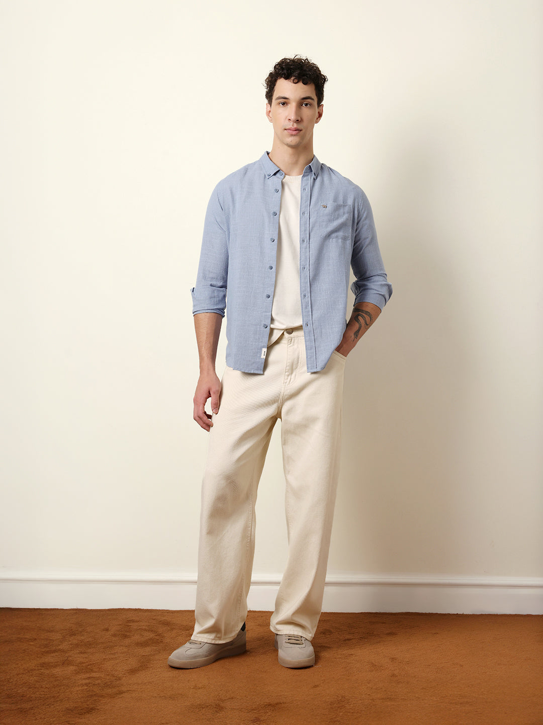 blue slub textured woven slim fit casual shirt blue slub textured woven slim fit casual shirt