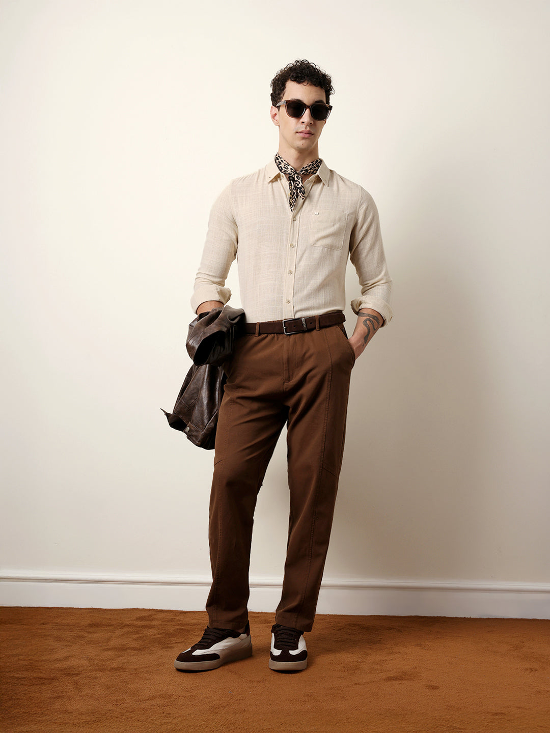 cream slub textured woven slim fit casual shirt cream slub textured woven slim fit casual shirt