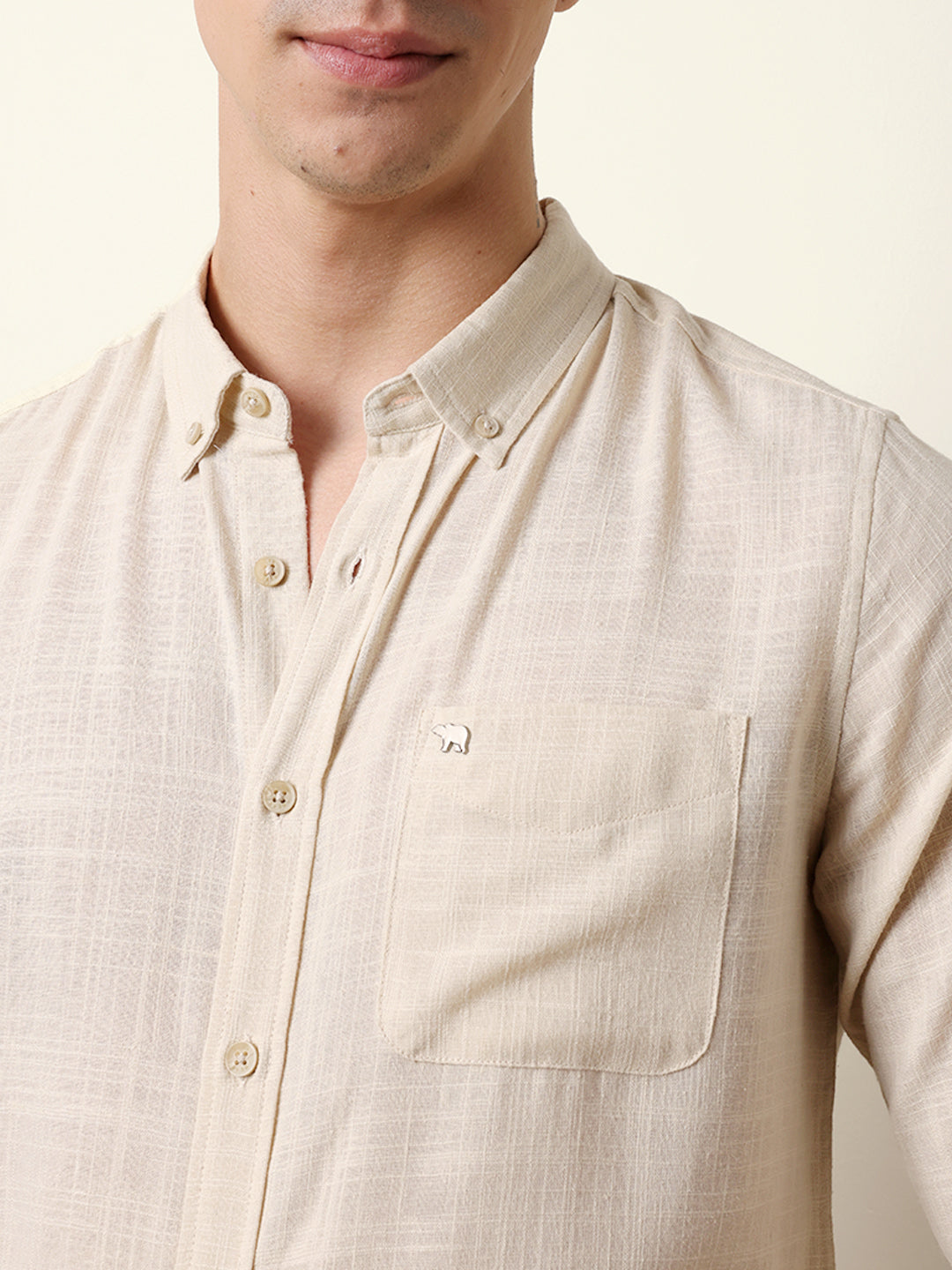 cream slub textured woven slim fit casual shirt cream slub textured woven slim fit casual shirt