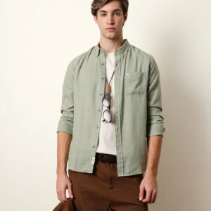 light green slub textured woven slim fit casual shirt