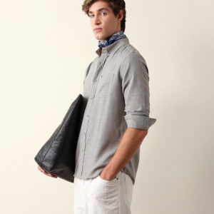 light grey slub textured woven slim fit casual shirt