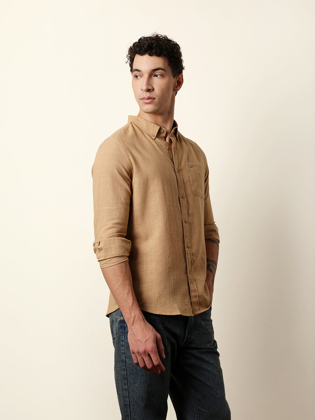 mustard slub textured woven slim fit casual shirt mustard slub textured woven slim fit casual shirt