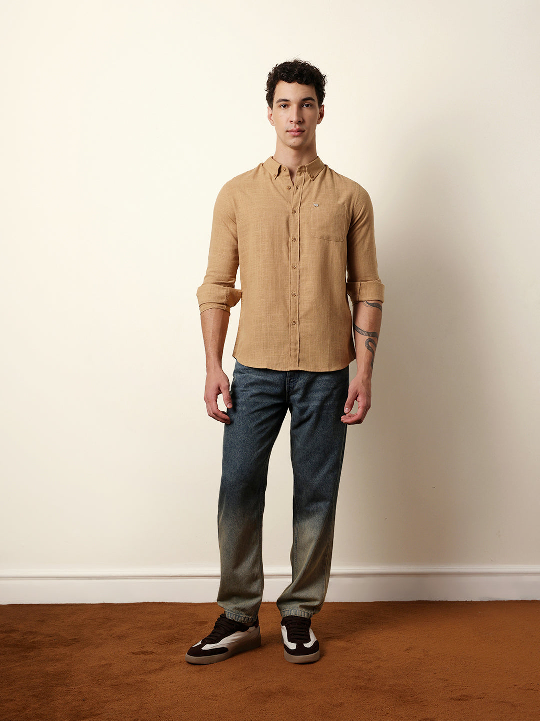 mustard slub textured woven slim fit casual shirt mustard slub textured woven slim fit casual shirt