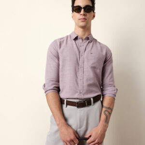 purple slub textured woven slim fit casual shirt