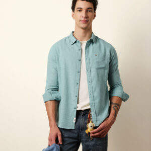 teal slub textured woven slim fit casual shirt