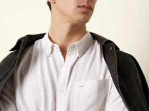 white slub textured woven slim fit casual shirt