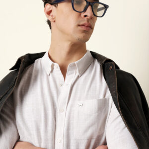 white slub textured woven slim fit casual shirt