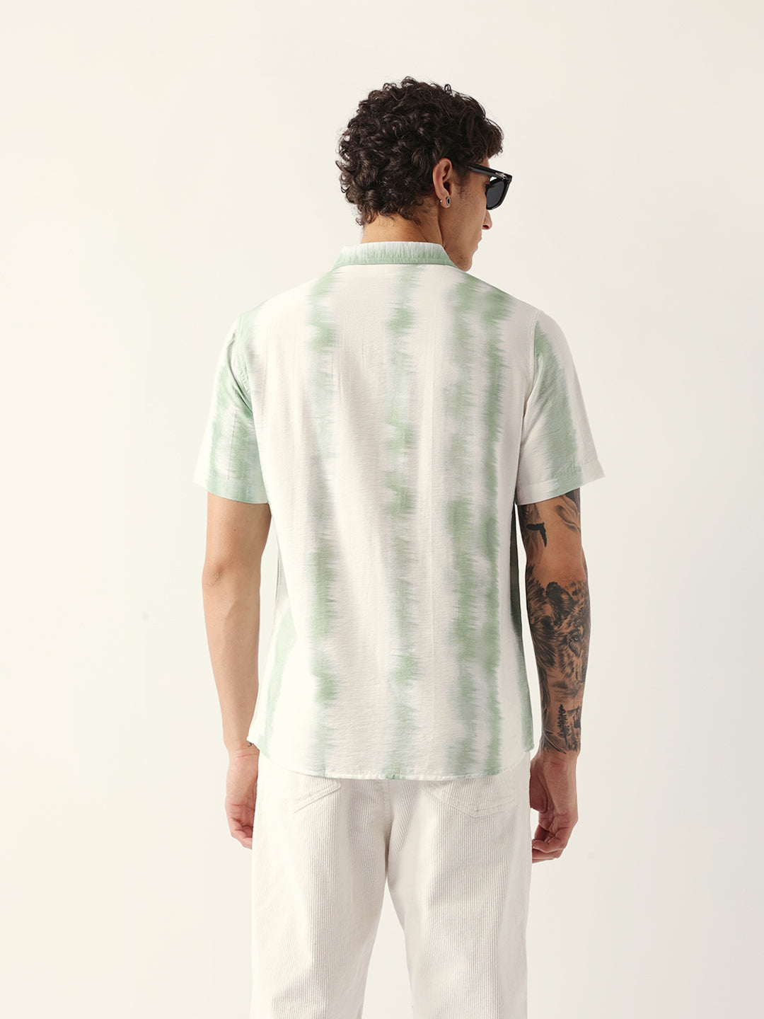 white & green vertical brushstroke print regular fit casual shirt white & green vertical brushstroke print regular fit casual shirt