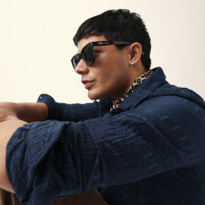 blue textured woven self design slim fit casual shirt