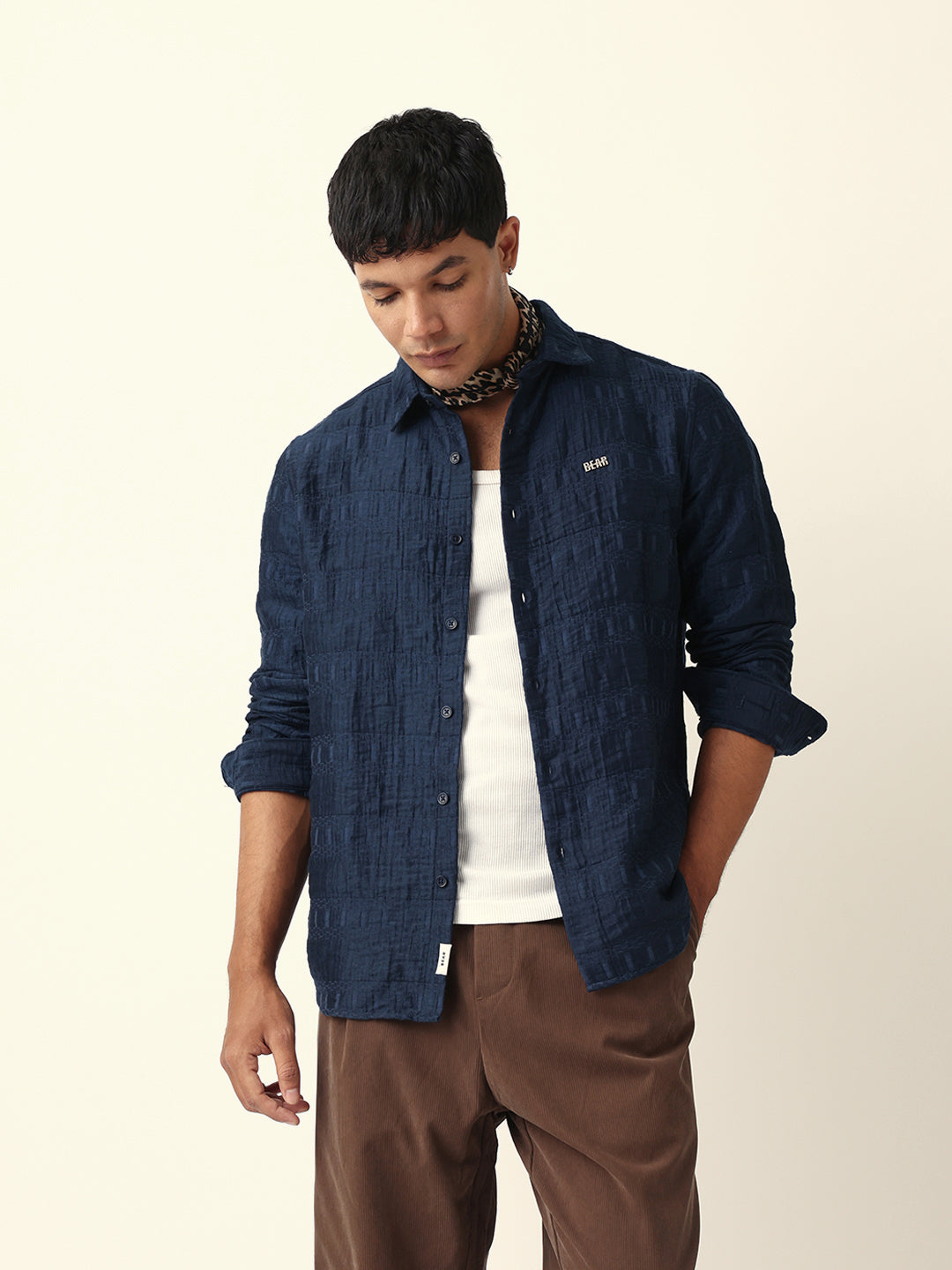 blue textured woven self design slim fit casual shirt blue textured woven self design slim fit casual shirt