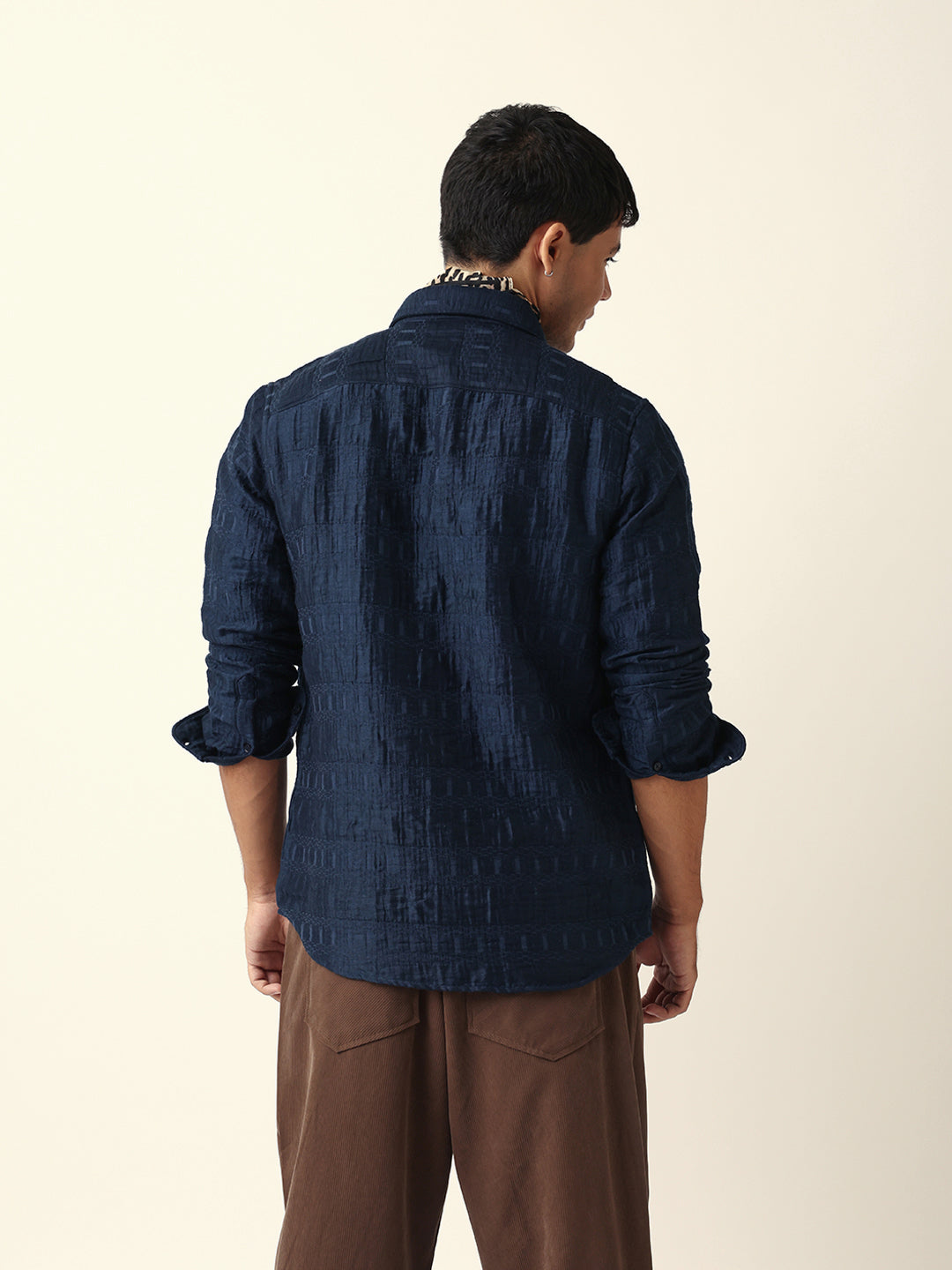 blue textured woven self design slim fit casual shirt blue textured woven self design slim fit casual shirt