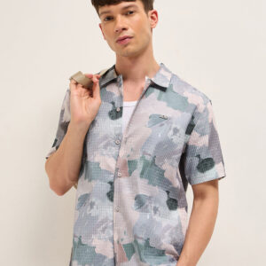 multicolor textured check abstract digital print relaxed fit casual shirt