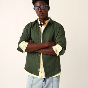 olive woven textured slim fit casual shirt