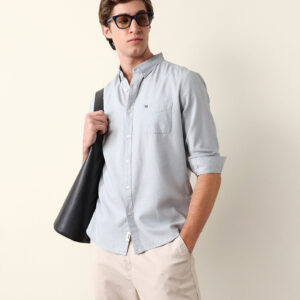 light blue woven textured solid slim fit casual shirt