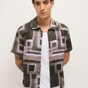 multicolor textured check geometric digital print relaxed fit casual shirt