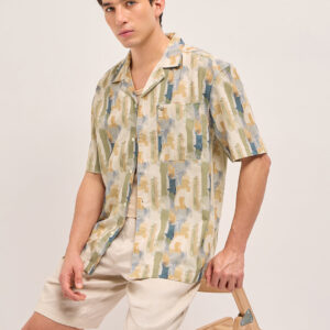 multicolor abstract brushstroke print oversized fit half sleeve shirt