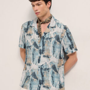multicolor abstract digital print relaxed fit cuban collar shirt
