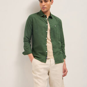 green cotton linen slim fit solid casual shirt