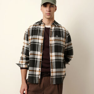 multicolor herringbone flannel checked regular fit casual shirt