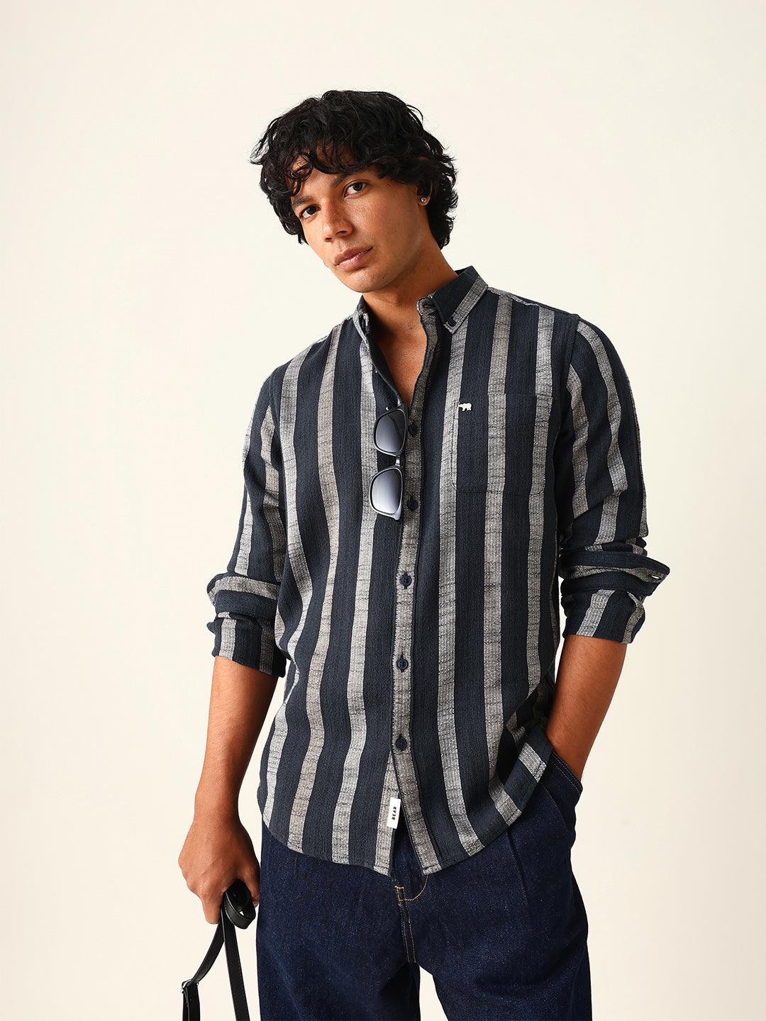 black woven vertical stripes slim fit casual shirt black woven vertical stripes slim fit casual shirt