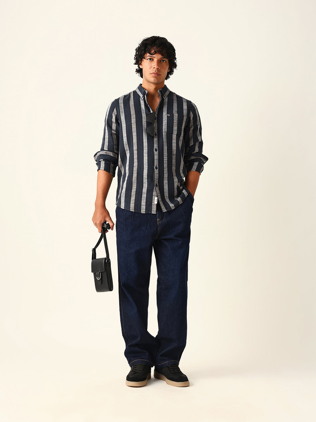 black woven vertical stripes slim fit casual shirt black woven vertical stripes slim fit casual shirt