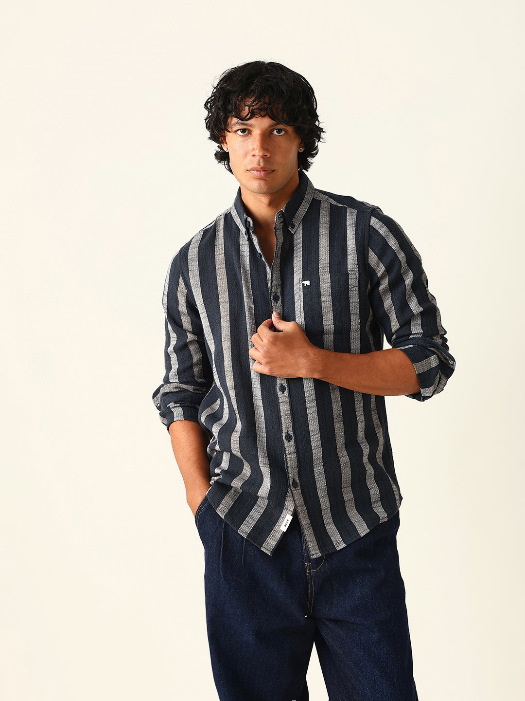 black woven vertical stripes slim fit casual shirt black woven vertical stripes slim fit casual shirt