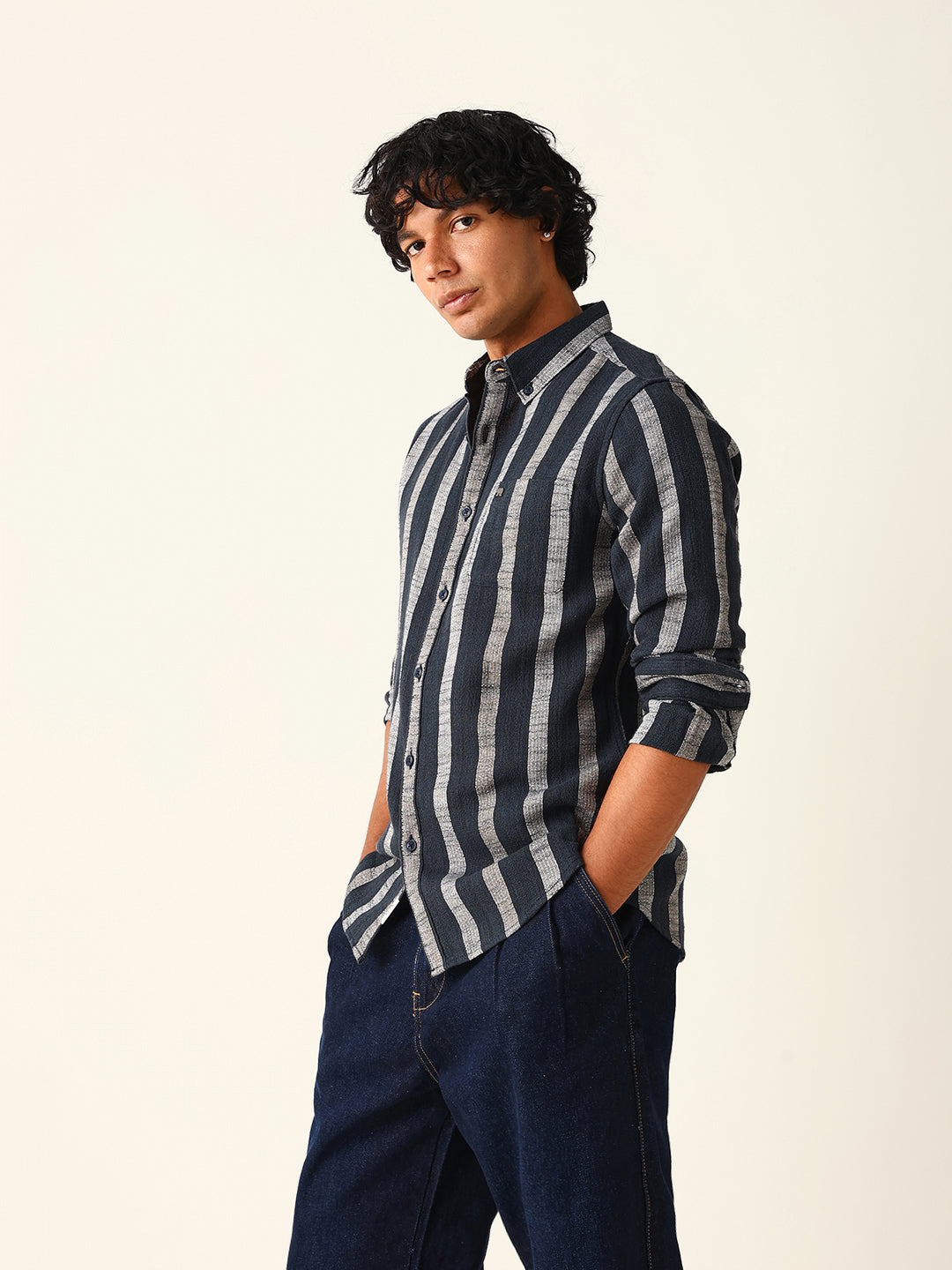 black woven vertical stripes slim fit casual shirt black woven vertical stripes slim fit casual shirt