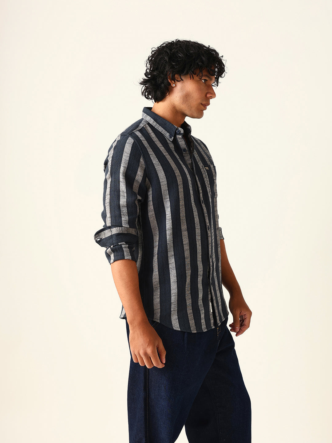 black woven vertical stripes slim fit casual shirt black woven vertical stripes slim fit casual shirt