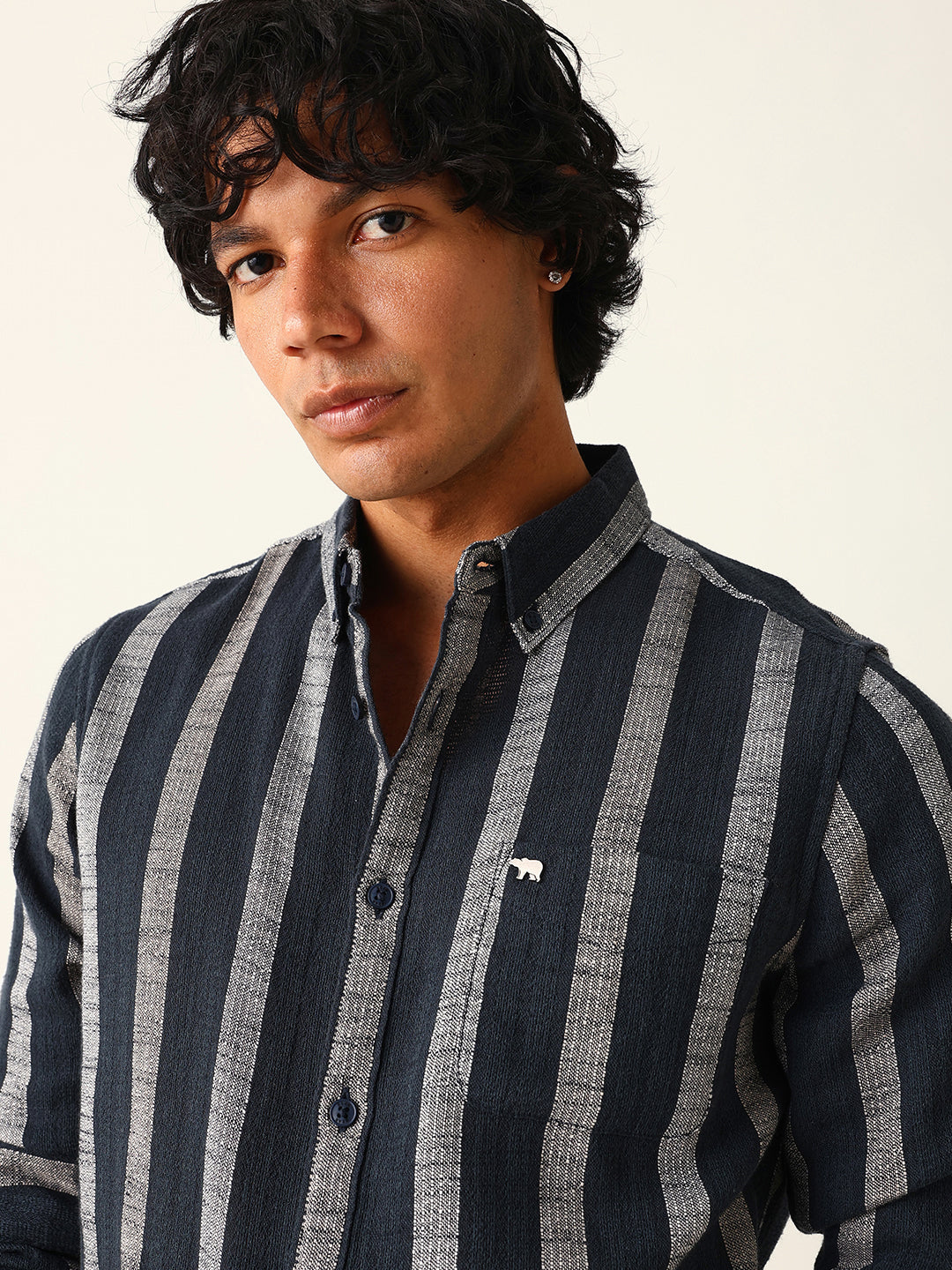 black woven vertical stripes slim fit casual shirt black woven vertical stripes slim fit casual shirt