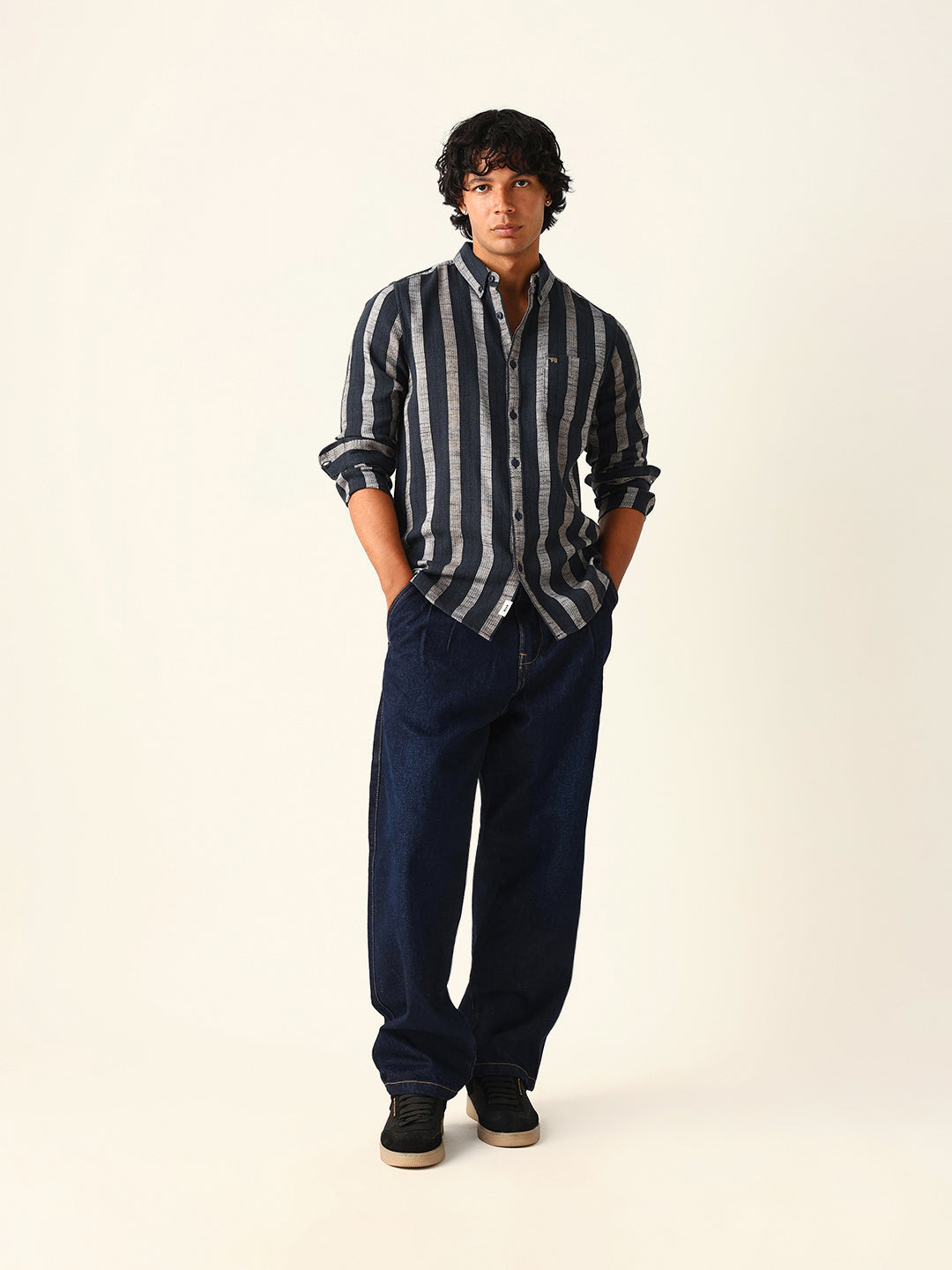 black woven vertical stripes slim fit casual shirt black woven vertical stripes slim fit casual shirt