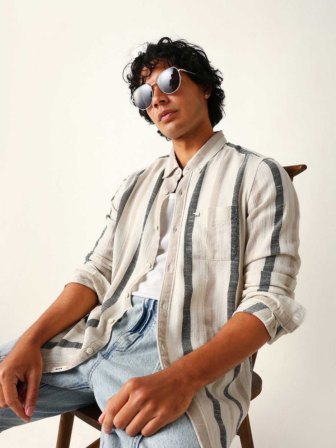 cream woven vertical stripes slim fit casual shirt cream woven vertical stripes slim fit casual shirt