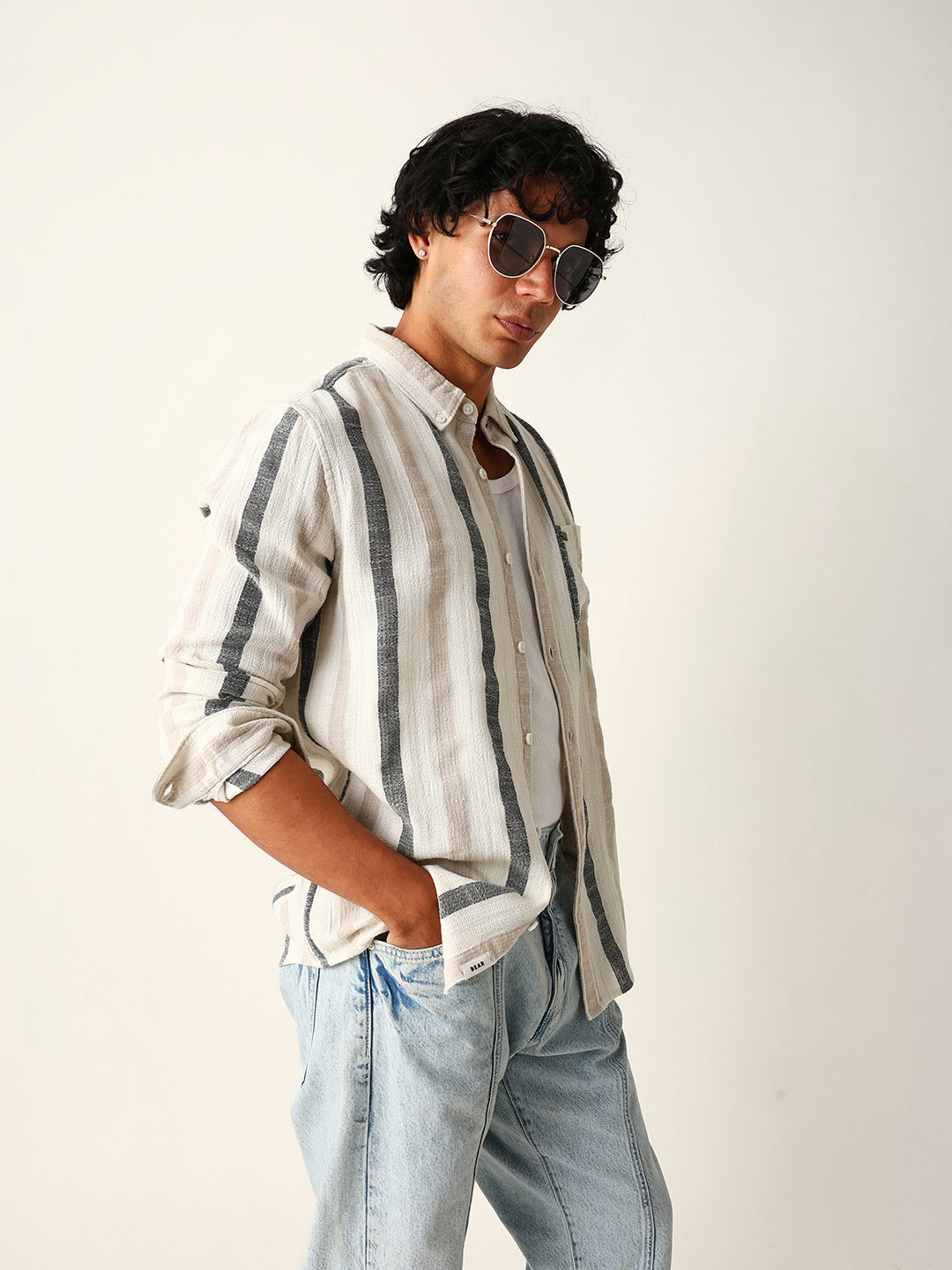 cream woven vertical stripes slim fit casual shirt cream woven vertical stripes slim fit casual shirt