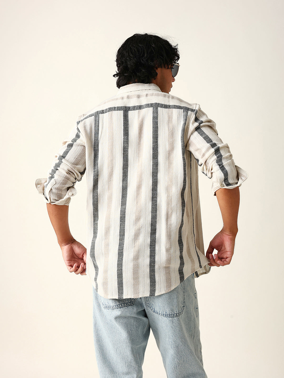 cream woven vertical stripes slim fit casual shirt cream woven vertical stripes slim fit casual shirt