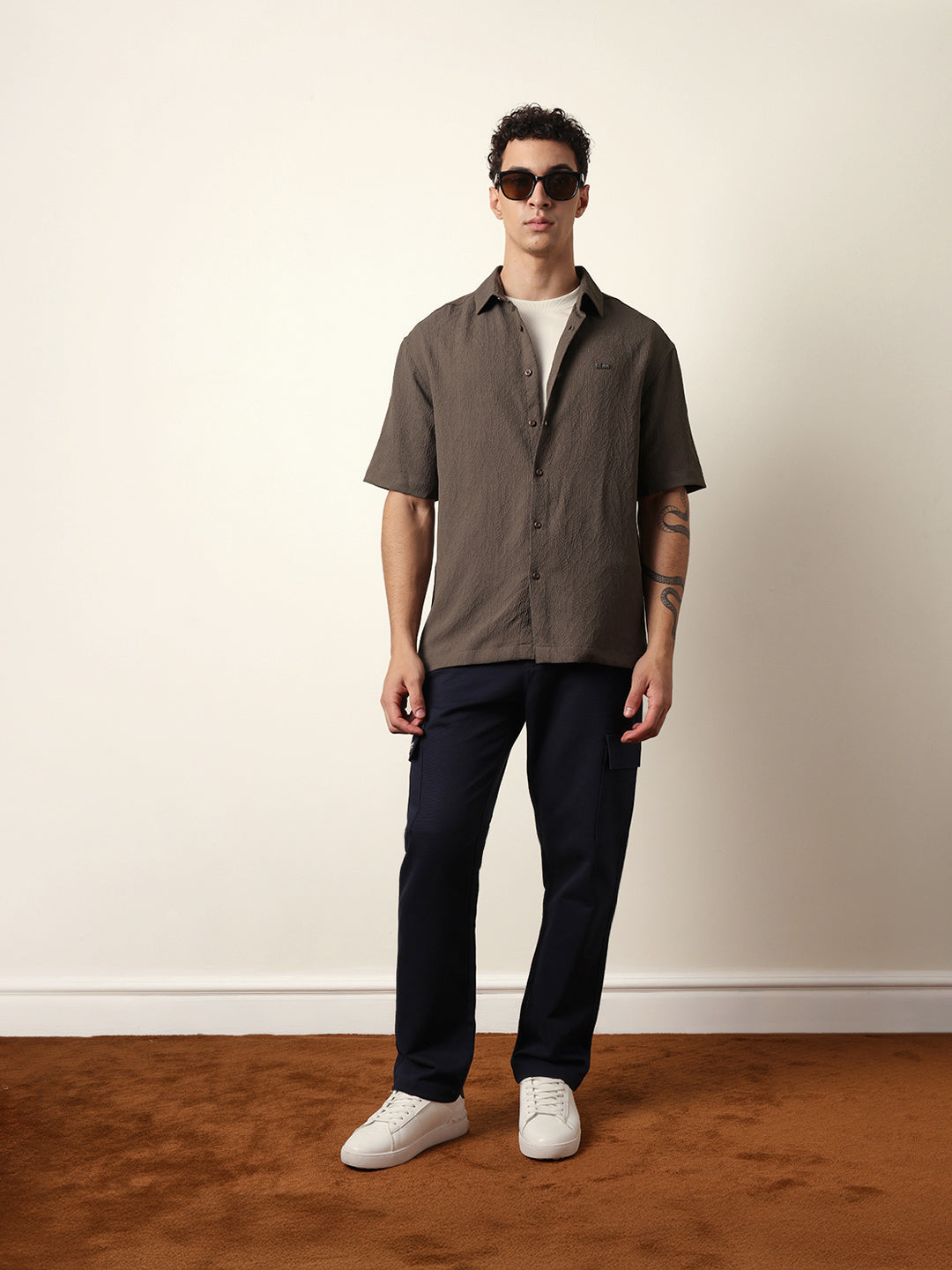 olive all over textured leaf motif oversized shirt with half sleeves olive all over textured leaf motif oversized shirt with half sleeves