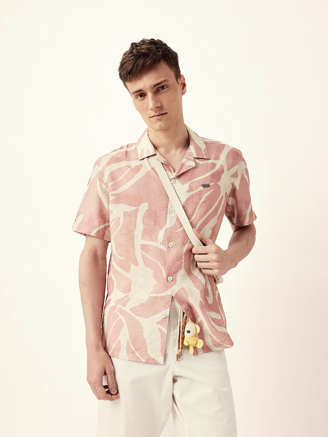 pink with cream relaxed fit abstract stroke print half sleeve casual shirt pink with cream relaxed fit abstract stroke print half sleeve casual shirt