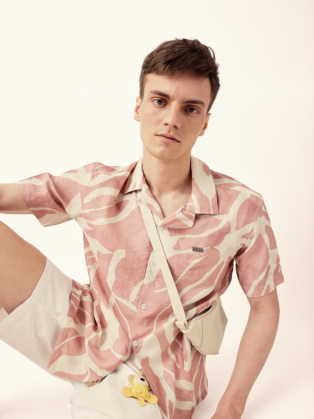 pink with cream relaxed fit abstract stroke print half sleeve casual shirt pink with cream relaxed fit abstract stroke print half sleeve casual shirt