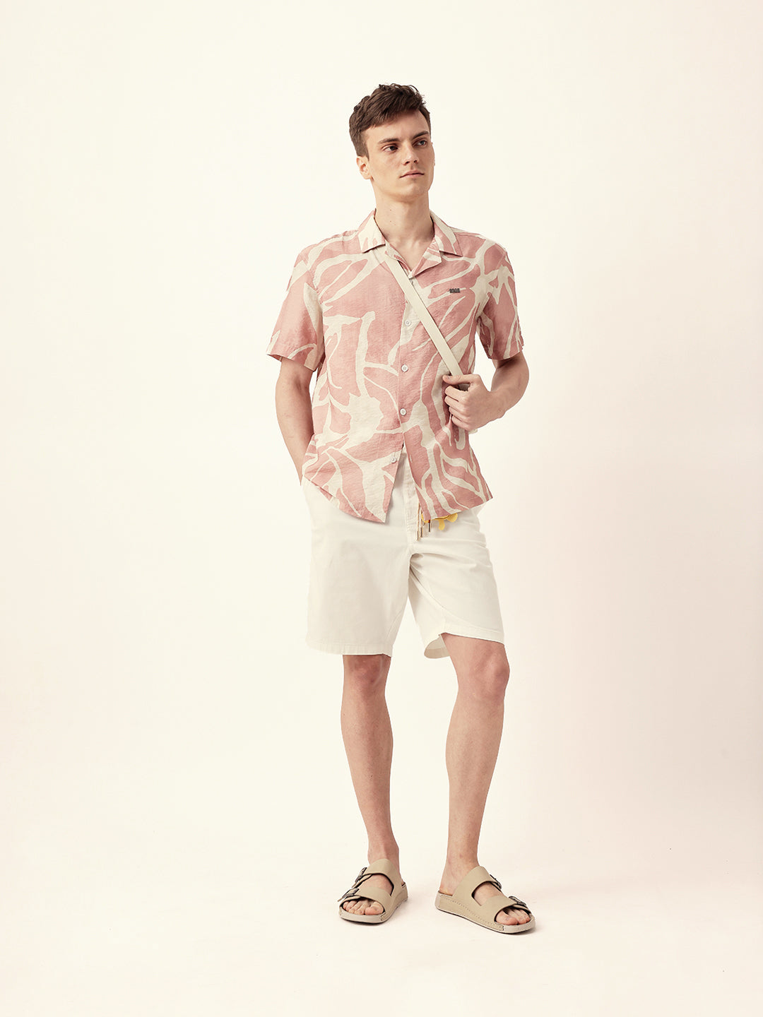 pink with cream relaxed fit abstract stroke print half sleeve casual shirt pink with cream relaxed fit abstract stroke print half sleeve casual shirt