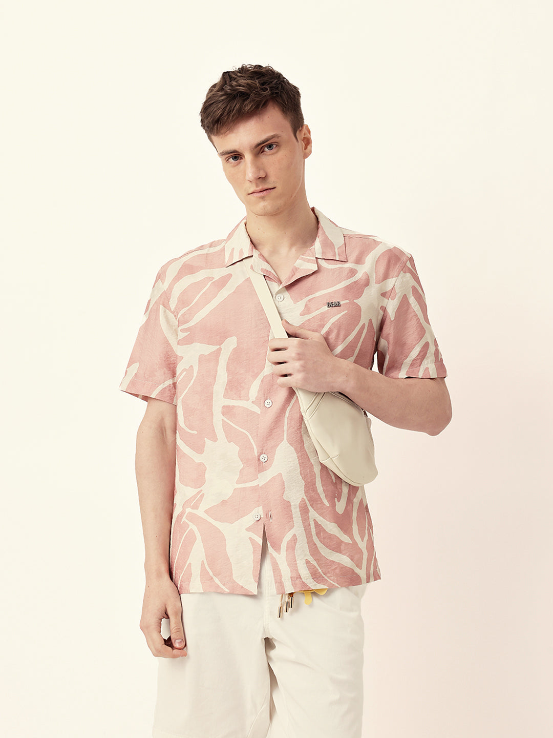 pink with cream relaxed fit abstract stroke print half sleeve casual shirt pink with cream relaxed fit abstract stroke print half sleeve casual shirt