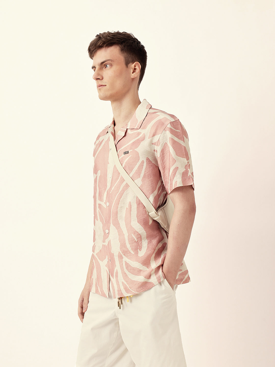 pink with cream relaxed fit abstract stroke print half sleeve casual shirt pink with cream relaxed fit abstract stroke print half sleeve casual shirt